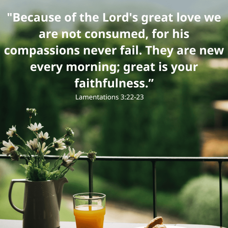6. Lamentations 322-23 Because of the Lord's great love we are not consumed, for his compassions never fail. They are new every morning; great is your faithfulness.