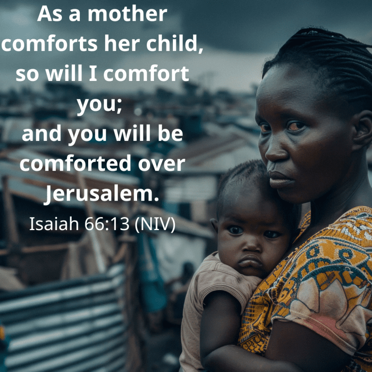 As a mother comforts her child, so will I comfort you; and you will be comforted over Jerusalem.